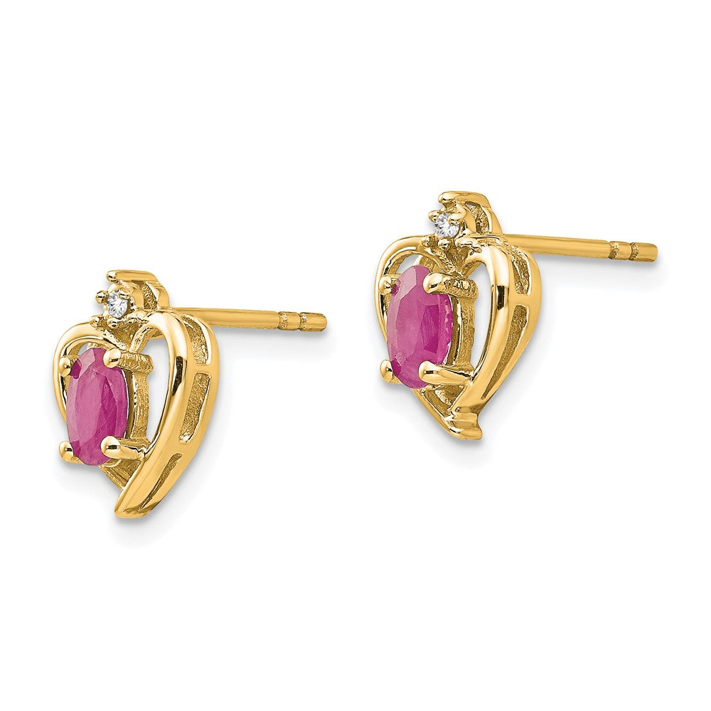 14K Yellow Gold Ruby and Diamond Heart Earrings