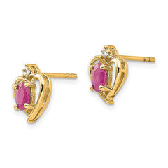 14K Yellow Gold Ruby and Diamond Heart Earrings