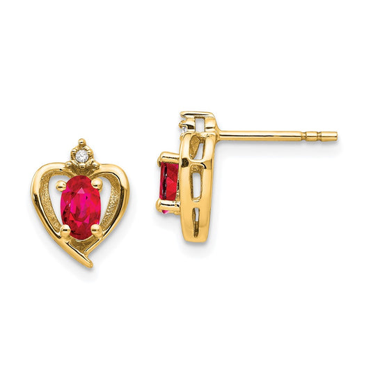 14K Yellow Gold Ruby and Diamond Heart Earrings