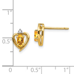 14K Yellow Gold Citrine and Diamond Heart Earrings