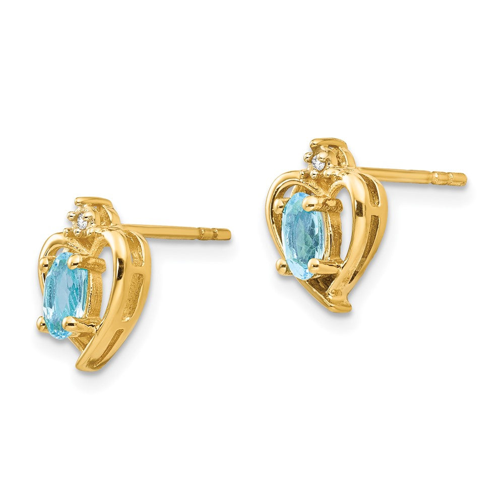 14K Yellow Gold Blue Topaz and Diamond Heart Earrings