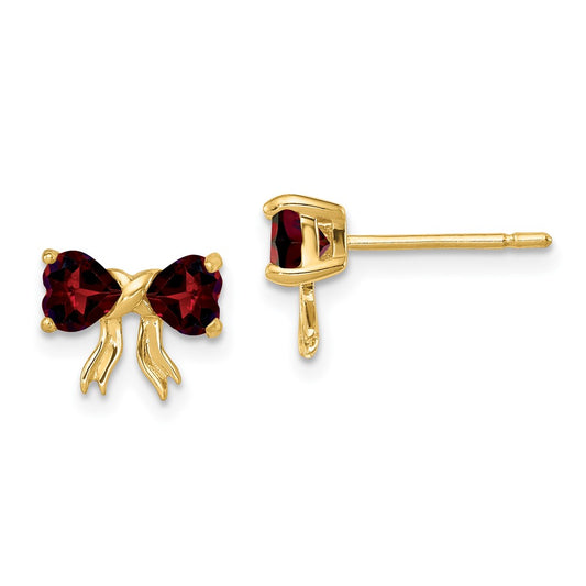 14K Yellow Gold Polished Garnet Bow Post Earrings