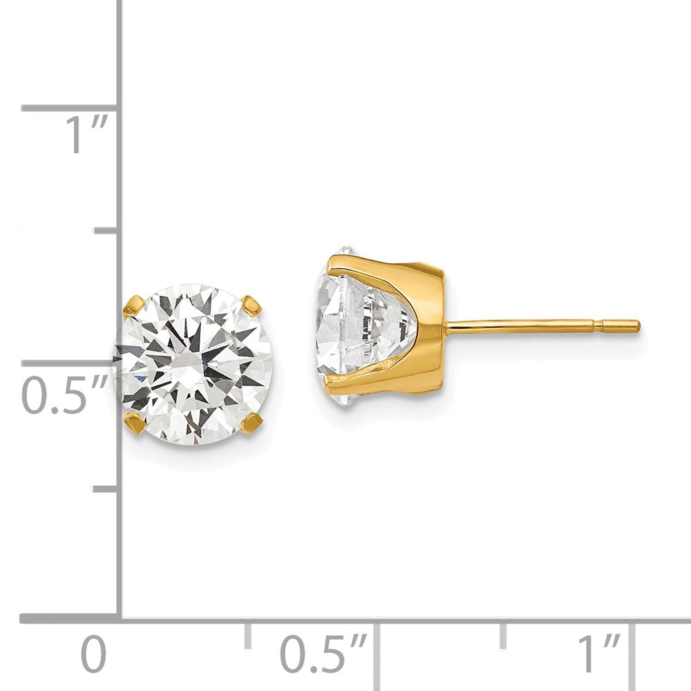 14K Yellow Gold 8mm CZ Stud Earrings