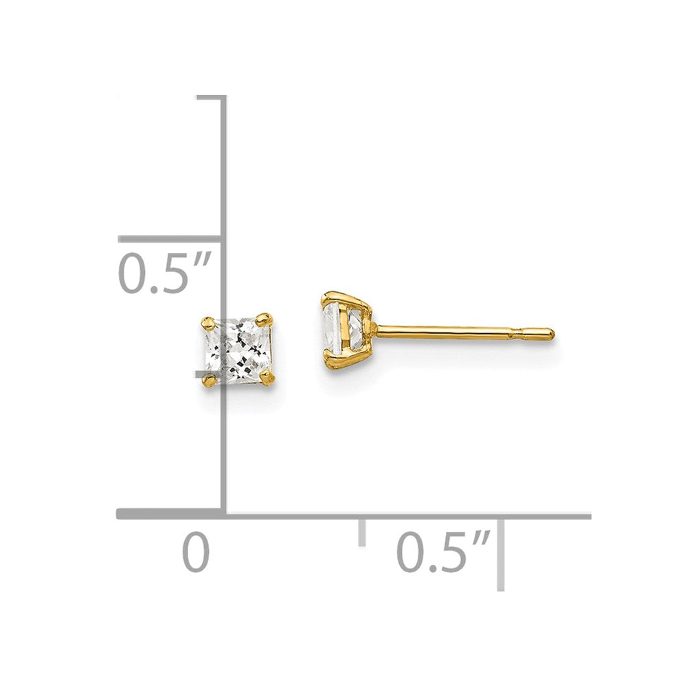 14K Yellow Gold 3mm Square CZ Post Earrings