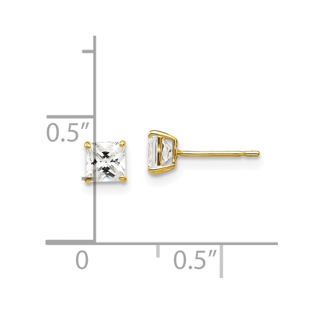 14K Yellow Gold 4mm Square CZ Post Earrings