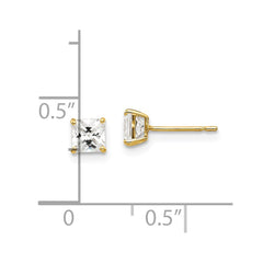 14K Yellow Gold 4mm Square CZ Post Earrings