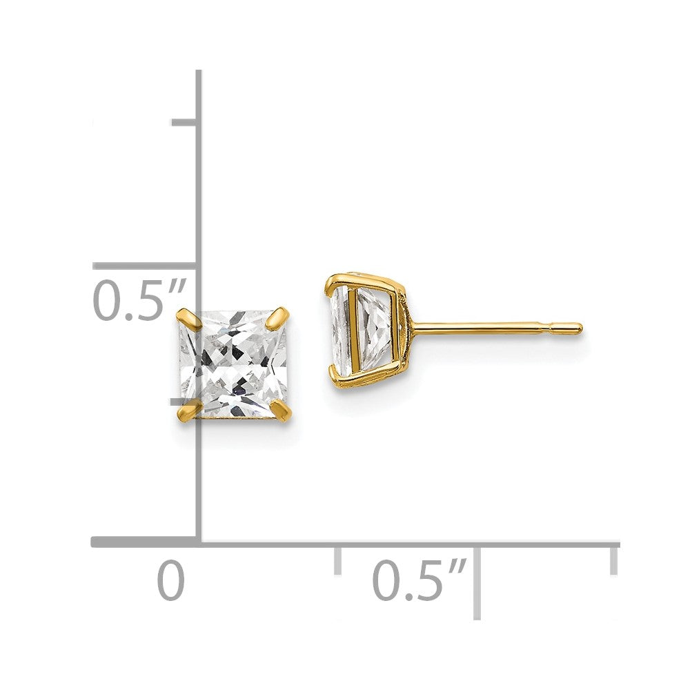 14K Yellow Gold 5mm Square CZ Post Earrings