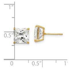 14K Yellow Gold 7mm Square CZ Post Earrings