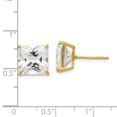 14K Yellow Gold 10mm Square CZ Post Earrings