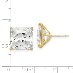 14K Yellow Gold 12mm Square CZ Post Earrings