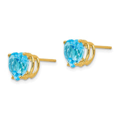 14K Yellow Gold 8mm Heart Blue Topaz Stud Earrings