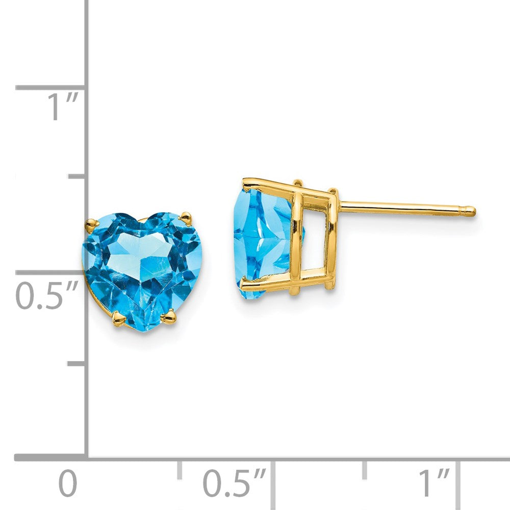 14K Yellow Gold 8mm Heart Blue Topaz Stud Earrings