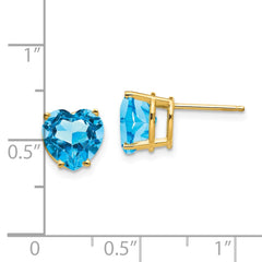 14K Yellow Gold 8mm Heart Blue Topaz Stud Earrings