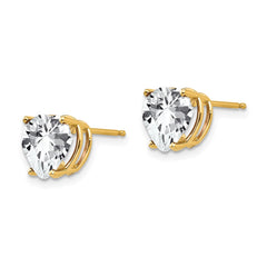 14K Yellow Gold 8mm Heart Cubic Zirconia Earrings