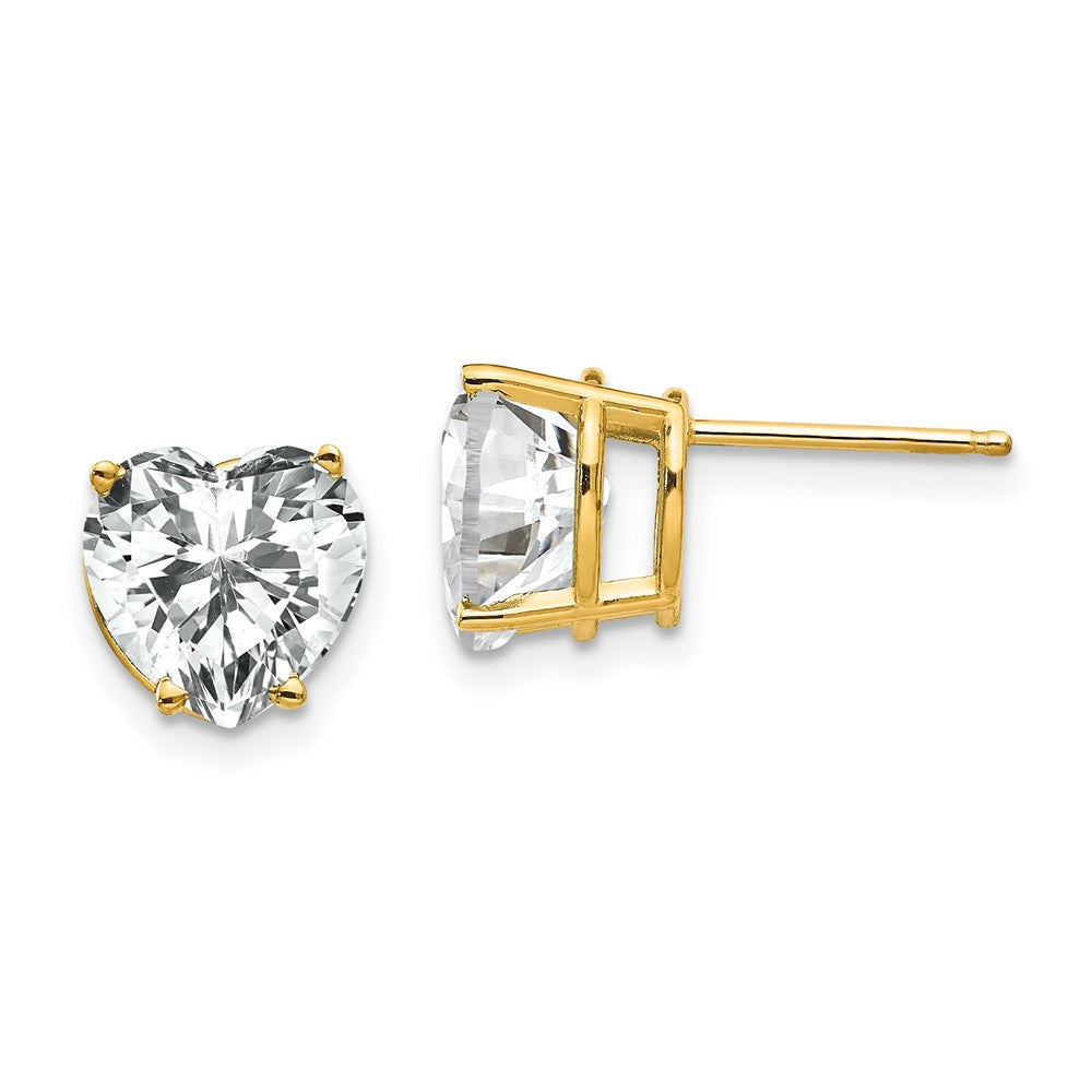 14K Yellow Gold 8mm Heart Cubic Zirconia Earrings