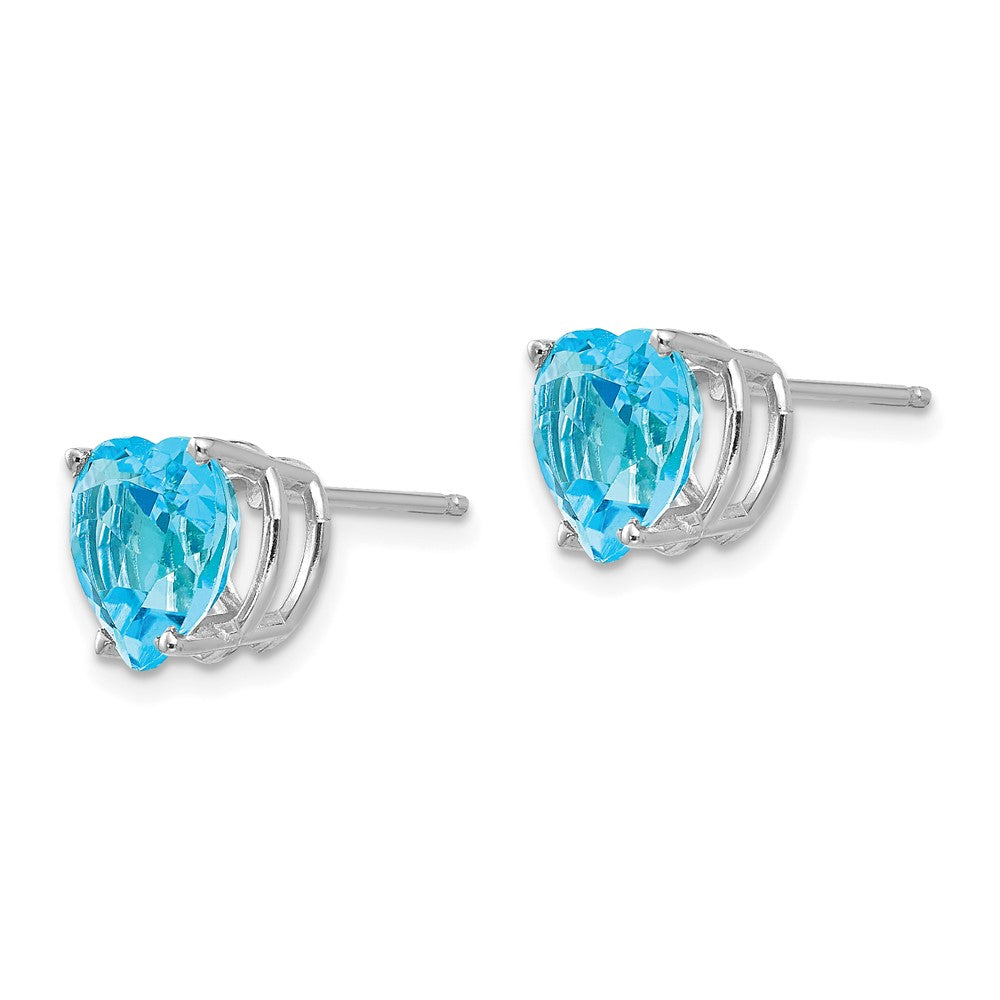 14K White Gold Blue Topaz heart Stud Earrings