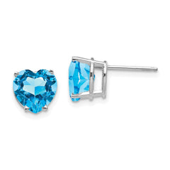 14K White Gold Blue Topaz heart Stud Earrings