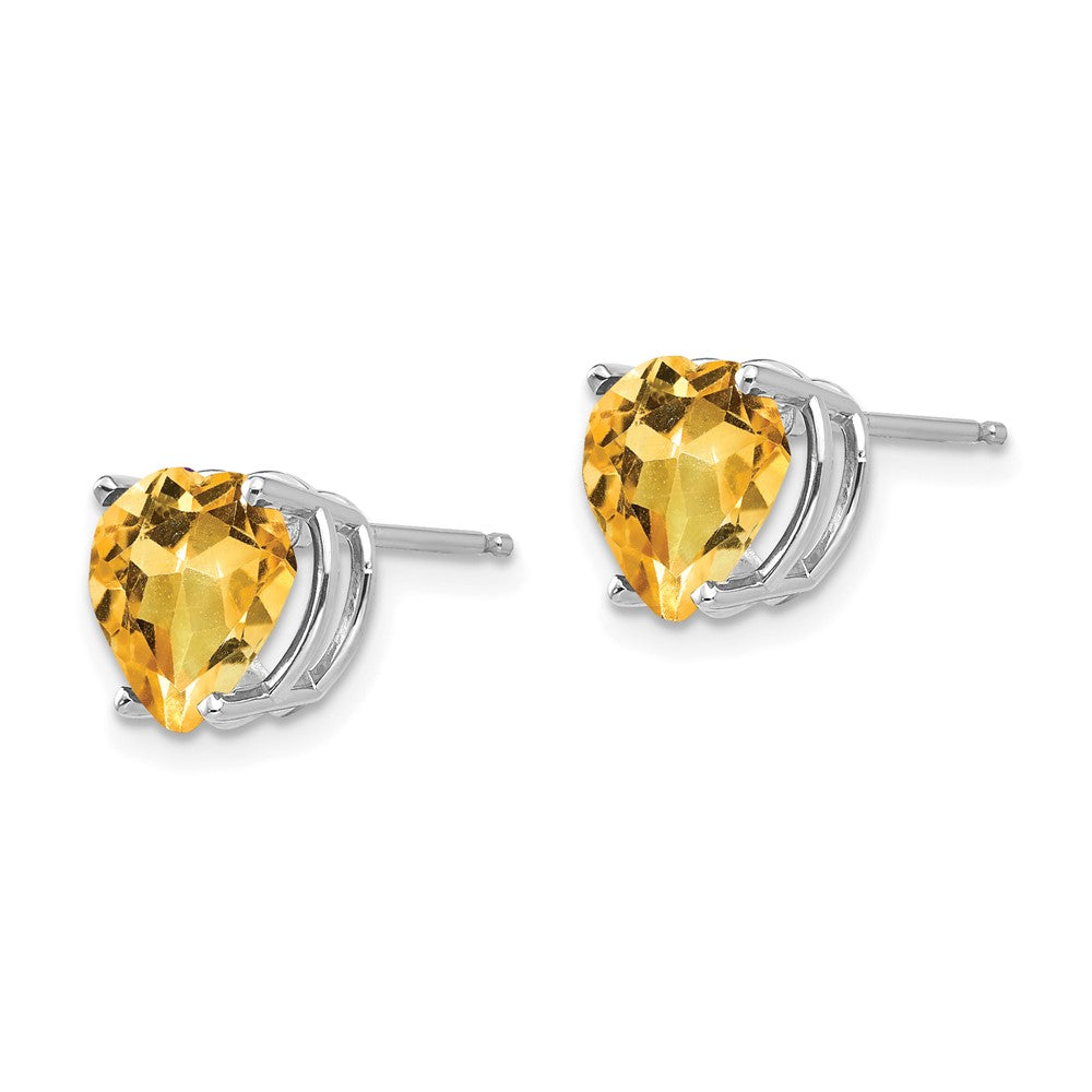 14K White Gold Citrine heart Stud Earrings