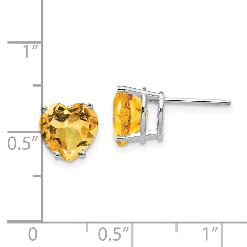 14K White Gold Citrine heart Stud Earrings
