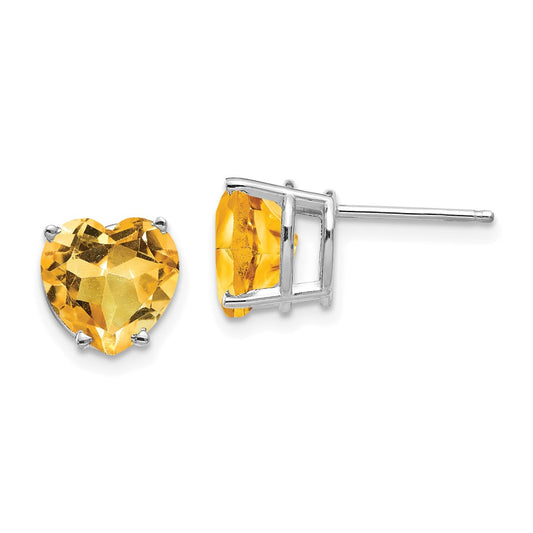 14K White Gold Citrine heart Stud Earrings