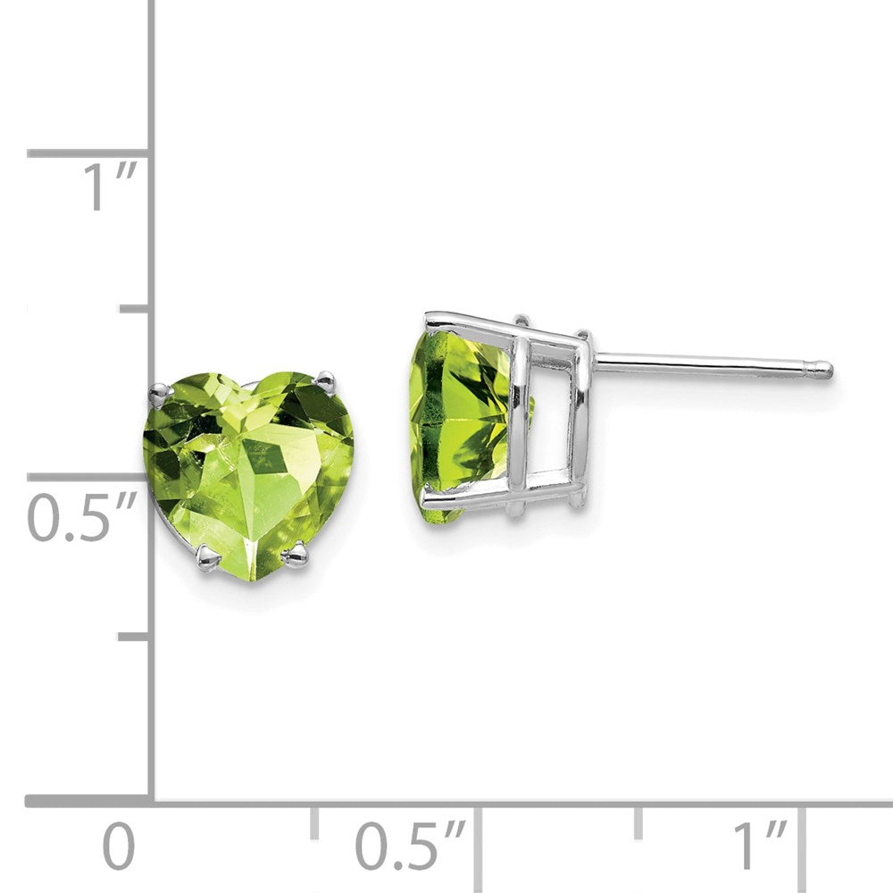 14K White Gold 8mm Heart Peridot Earrings