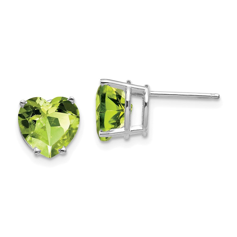 14K White Gold 8mm Heart Peridot Earrings