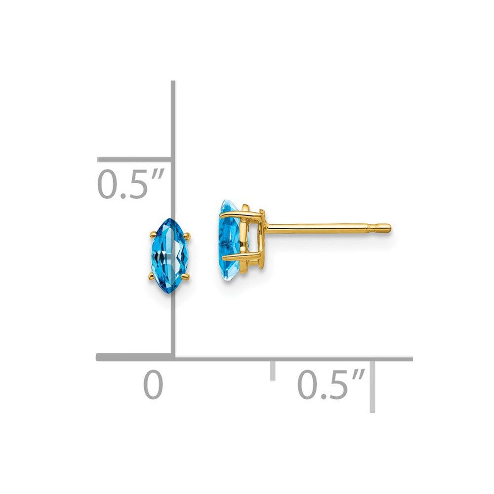 14K Yellow Gold Blue Topaz marquis Stud Earrings
