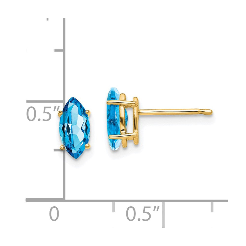 14K Yellow Gold Blue Topaz Marquise Stud Earrings