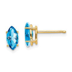 14K Yellow Gold Blue Topaz Marquise Stud Earrings