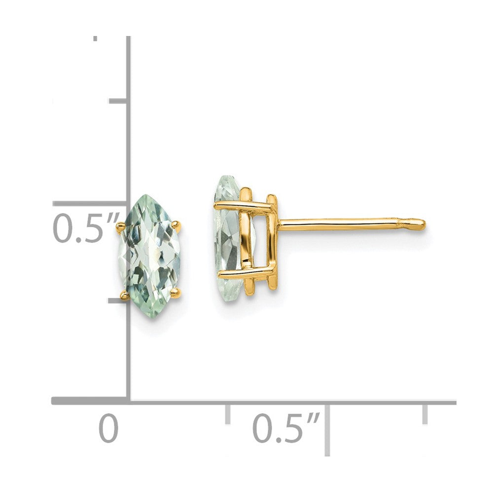 14K Yellow Gold 8x4 Marquise Checker-cut Green Quartz Earrings