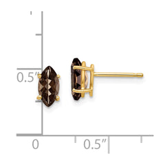 14K Yellow Gold 8x4 Marquise Smokey Quartz Stud Earrings