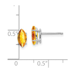 14K White Gold 8x4mm Citrine Marquise Stud Earrings