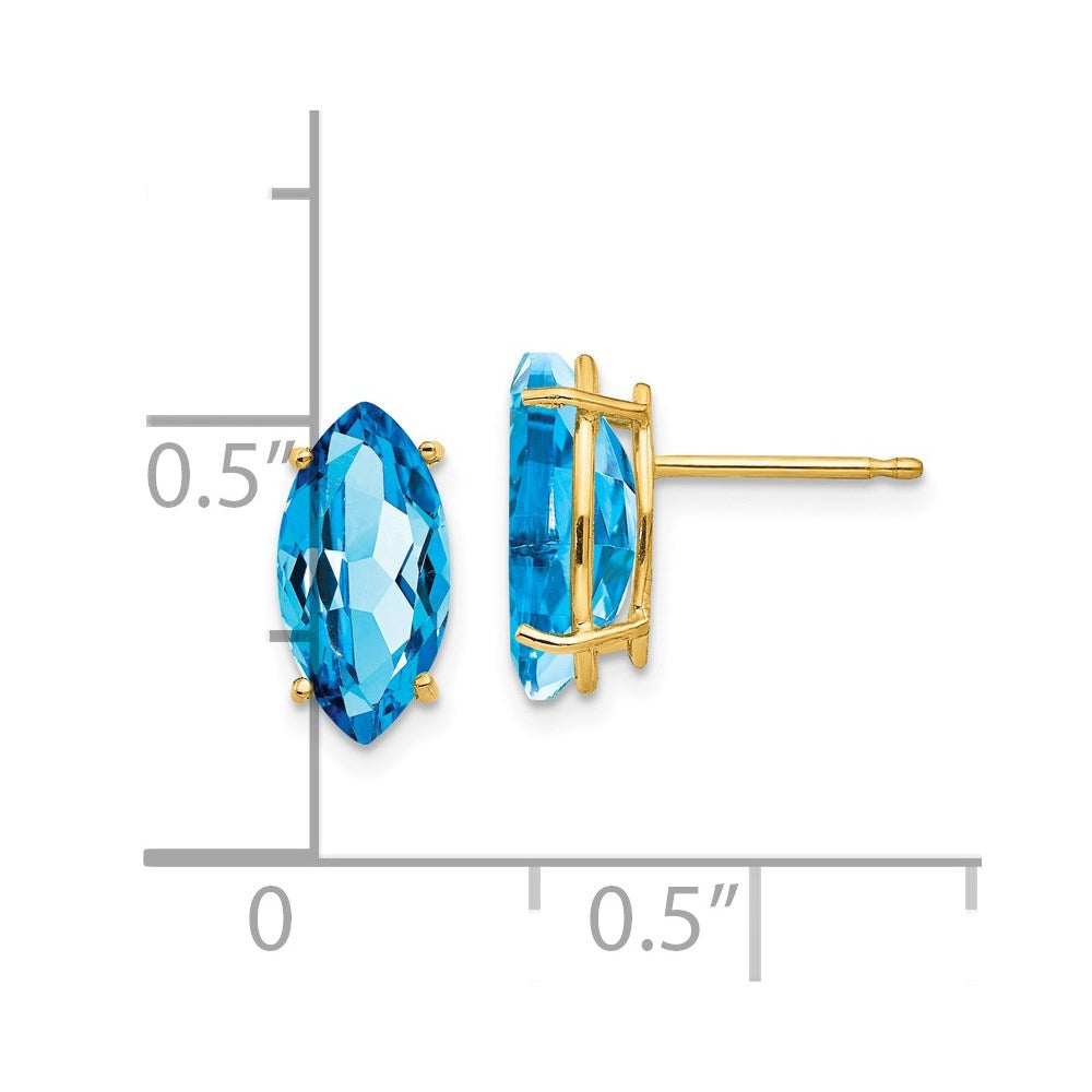 14K Yellow Gold Blue Topaz marquis Stud Earrings