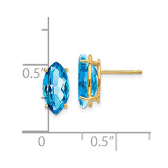 14K Yellow Gold Blue Topaz marquis Stud Earrings