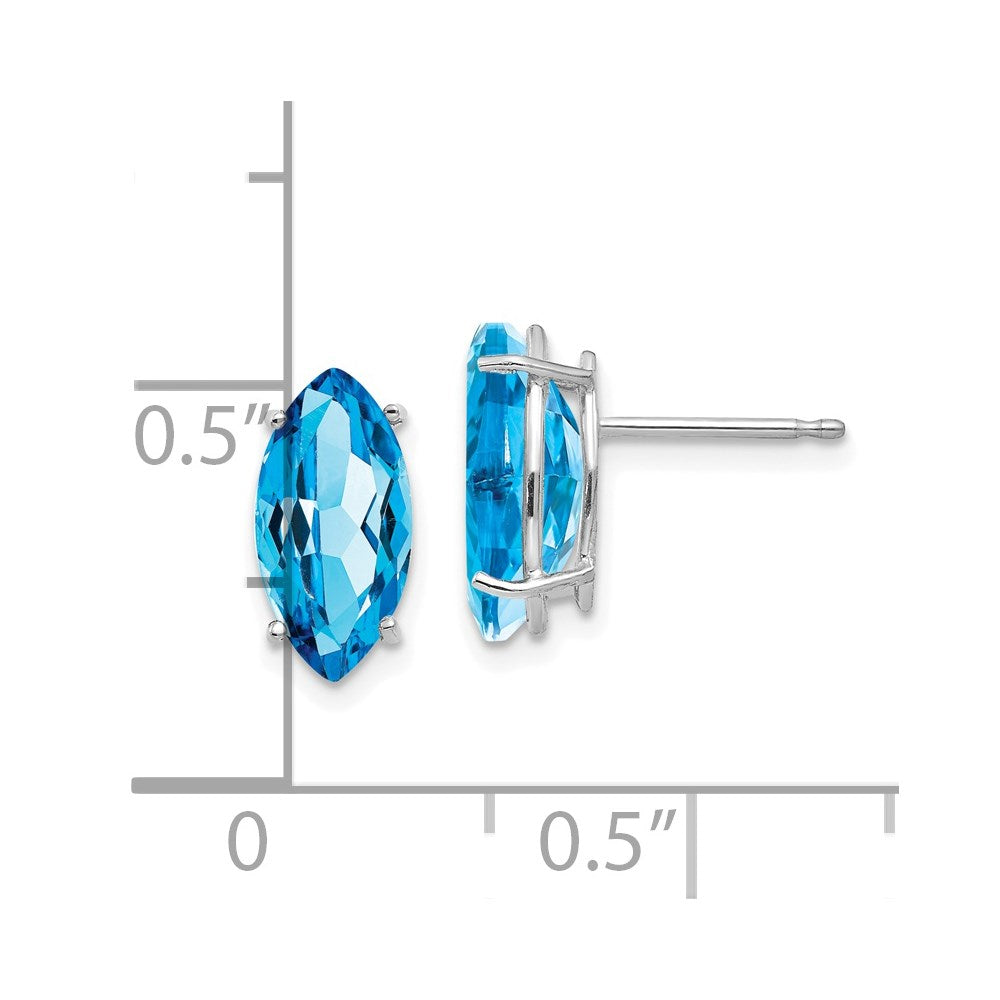 14K White Gold 10x5mm Blue Topaz Marquise Stud Earrings