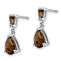 14K White Gold Smokey Quartz Dangle Post Earrings