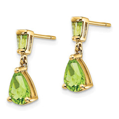14K Yellow Gold Peridot Dangle Post Earrings