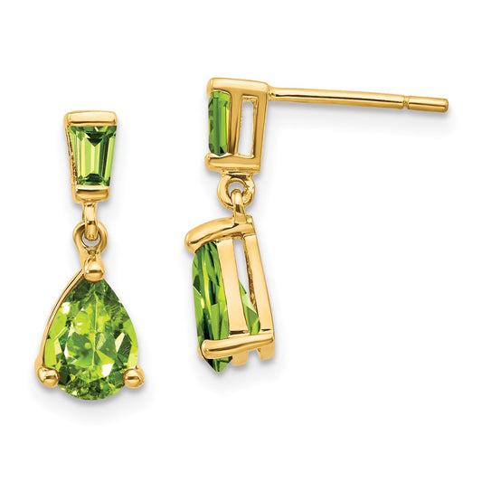 14K Yellow Gold Peridot Dangle Post Earrings