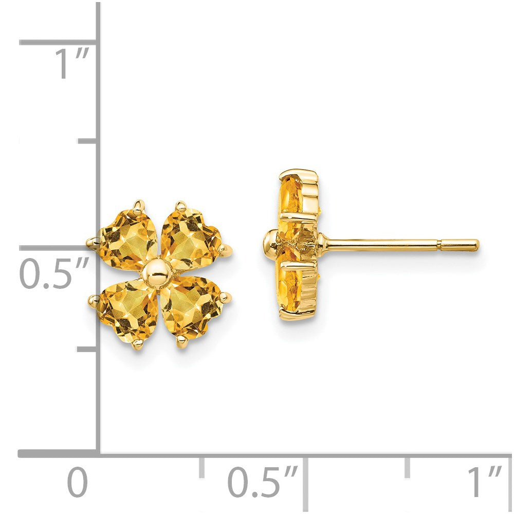 14K Yellow Gold Heart-shaped Citrine Flower Post Earrings