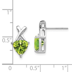 14K White Gold Peridot and White Topaz Trillion Post Earrings