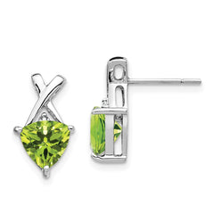 14K White Gold Peridot and White Topaz Trillion Post Earrings