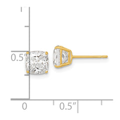 14K Yellow Gold Polished 6x6 Cushion Cut CZ Stud Post Earrings