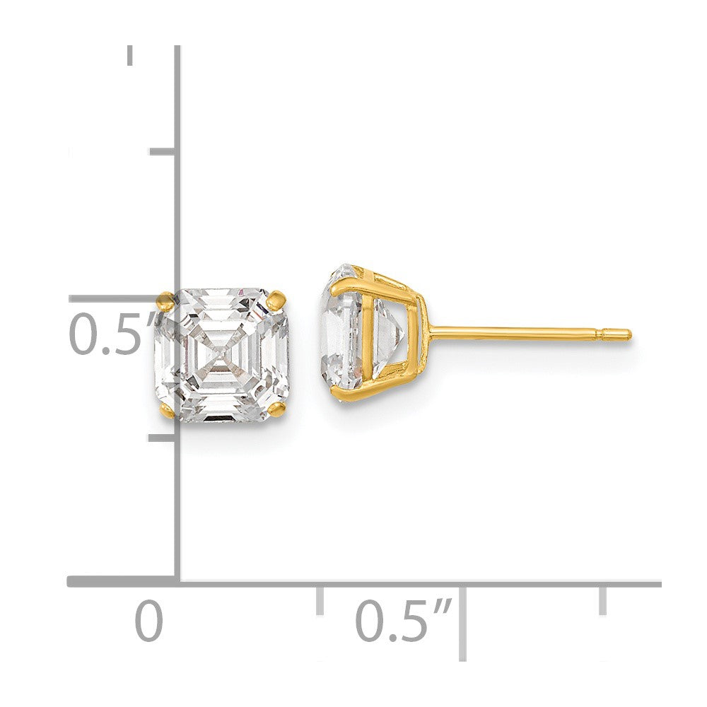 14K Yellow Gold Polished 6x6 Asscher Cut CZ Studs Post Earrings