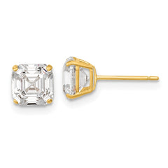 14K Yellow Gold Polished 6x6 Asscher Cut CZ Studs Post Earrings