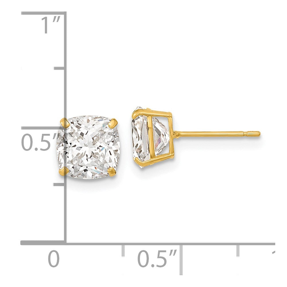 14K Yellow Gold Polished 7x7 Cushion Cut CZ Studs Post Earrings