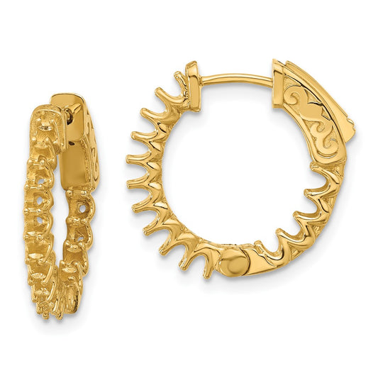 14K Yellow Gold .84ct. 28-2.0mm In Out Hoop with Safety Clasp Diamond Earrings