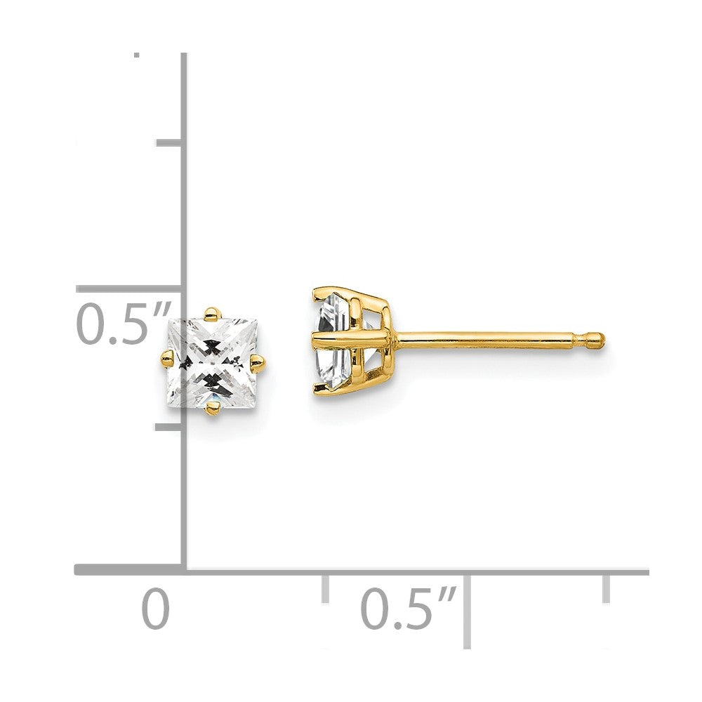 14K Yellow Gold 4mm Princess Cut Cubic Zirconia Stud Earrings