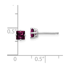 14K White Gold 4mm Princess Cut Rhodolite Garnet Stud Earrings