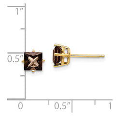 14K Yellow Gold 5mm Square Smokey Quartz Stud Earrings