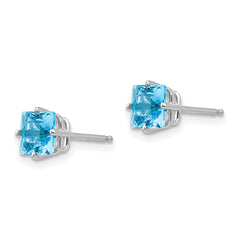 14K White Gold 5mm Princess Cut Blue Topaz Stud Earrings